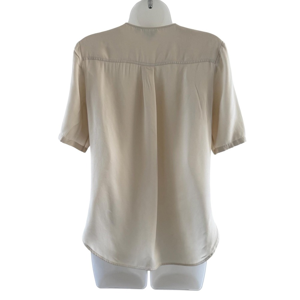Theory Blouse Womens Small White 100% Silk Classic GGT Split Neck Short Sleeve - Picture 3 of 16